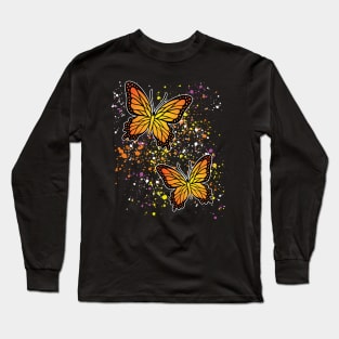 Beautiful Butterflies with Colorful Splatters Long Sleeve T-Shirt